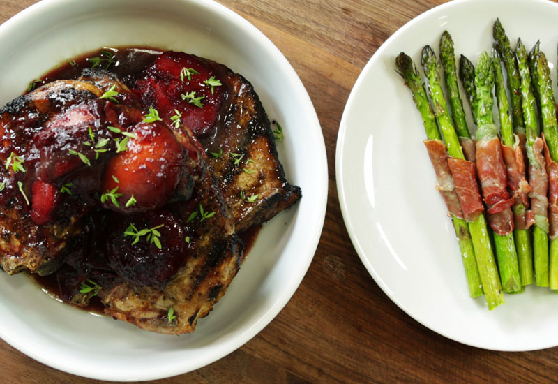 Grilled Pork Chops and Plum Compote