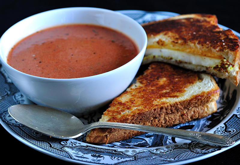 Cream of Tomato Bisque with Toasted Cheese and Apple Sandwich