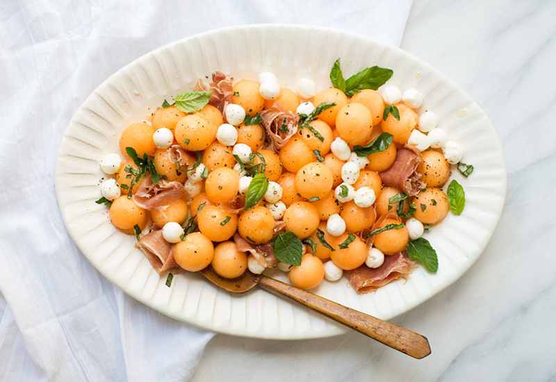 Cantaloupe, Prosciutto and Mozzarella Salad