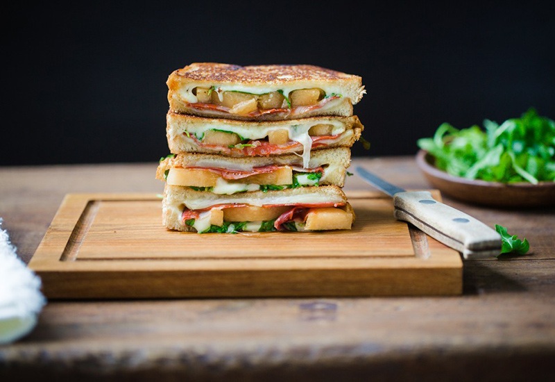 Kiss Melon Grilled Cheese with Chorizo and Arugula