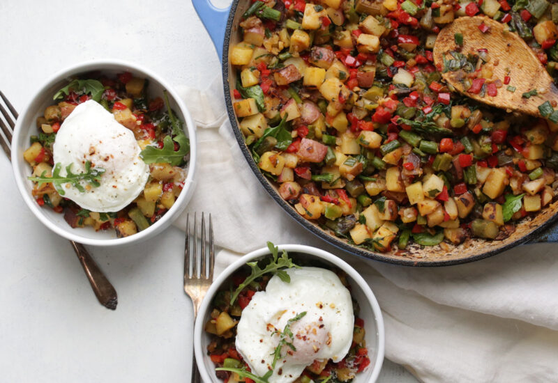 Poached Eggs and Spring Vegetable Hash