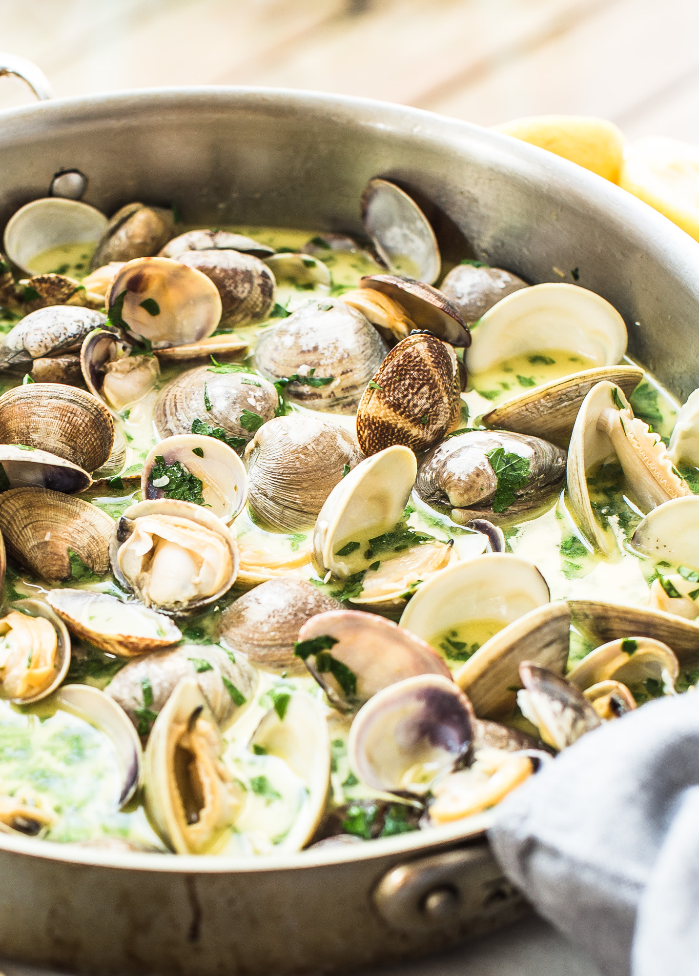 Clams cooking with White Wine and Garlic