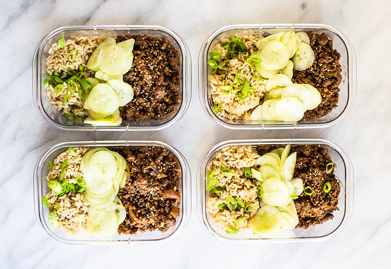 Korean Beef with Brown Rice and Cucumber Salad