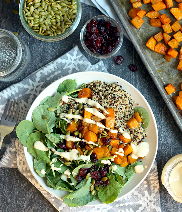 Roasted Butternut Squash and Quinoa Bowls with Maple-Tahini Dressing
