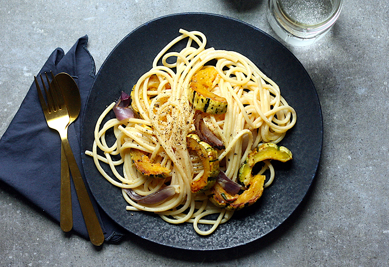 Roasted Delicata Squash Pasta with Goat Cheese