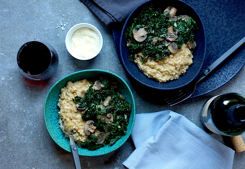 Steel Cut Oat Risotto with Mushrooms and Kale