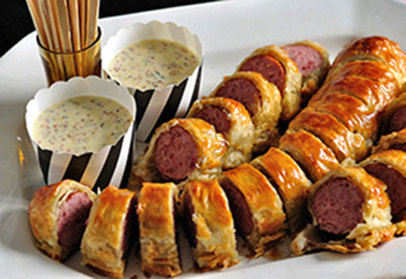 Sausage in Pastry with Honey Mustard Dipping Sauce