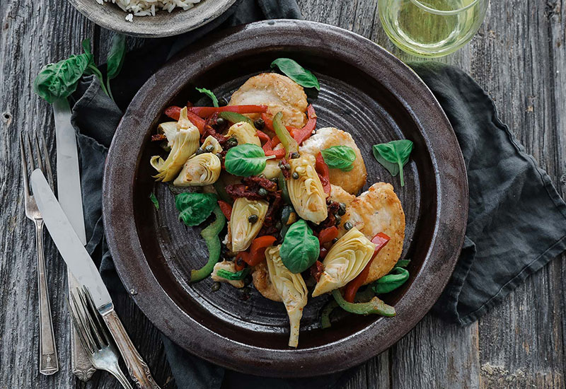 Chicken with Artichokes and Roasted Pepper Relish