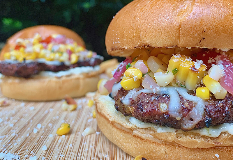 Hatch Chile Burger With Corn Salsa and Roasted Hatch Mayo