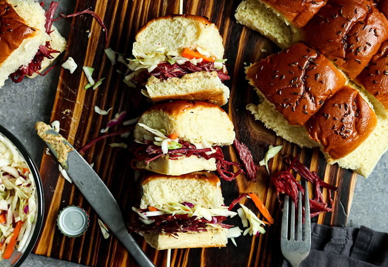 Shredded Corned Beef and Cabbage Slaw Sliders