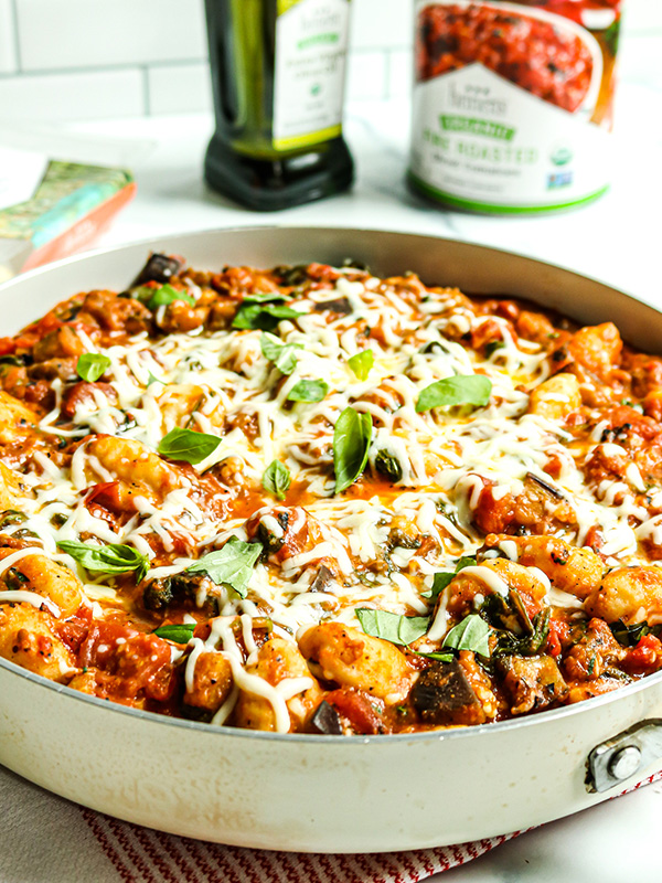 Skillet Gnocchi with Eggplant, Tomatoes and Spinach 