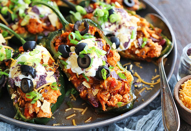 Chili-Stuffed Poblano Peppers