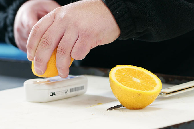 Fresh Orange Being Tested for Sugar Content