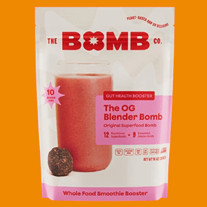 A Bag of The Bomb Co. OG Blender Bomb on an Orange Background