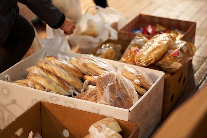 Food bank packing bread boxes