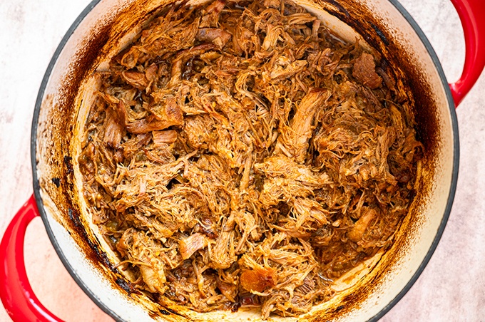 Hatch Chile Pulled Pork in a red pot