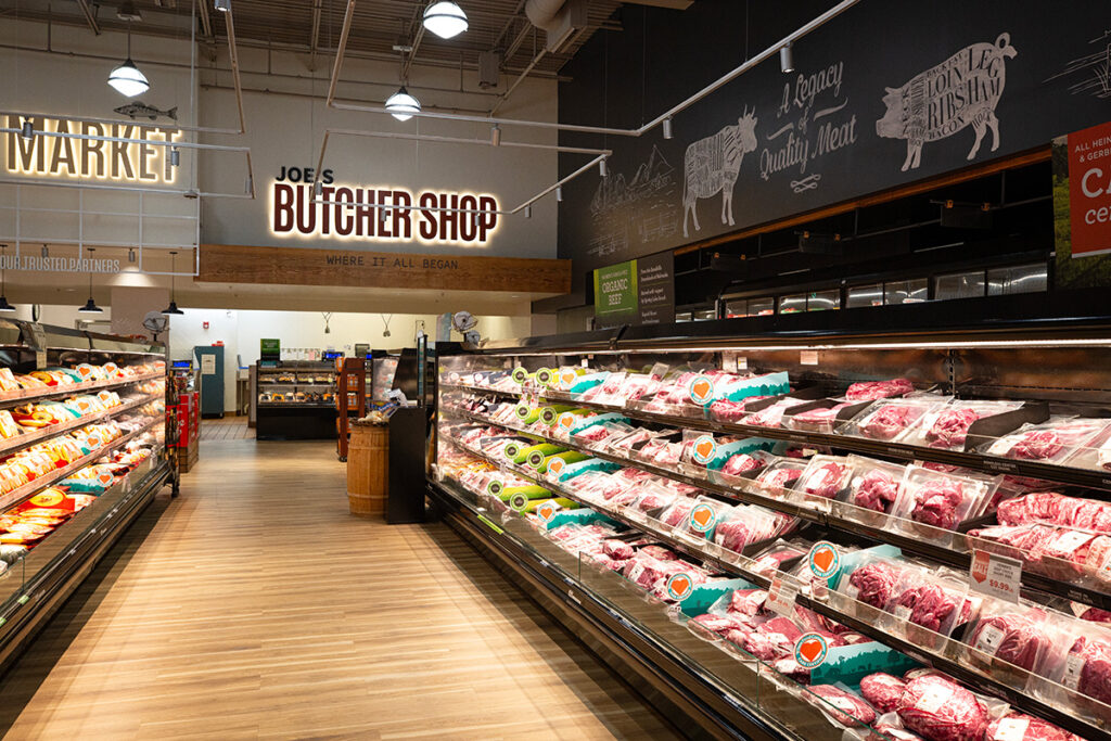 Heinen's butcher shop serves meats of all types including beef, pork, chicken, and wild game.