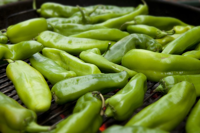 Hatch chiles on a grill