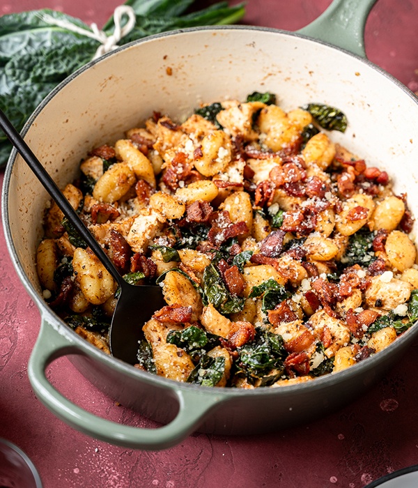 Gnocchi with Roasted Chicken Bacon and Kale