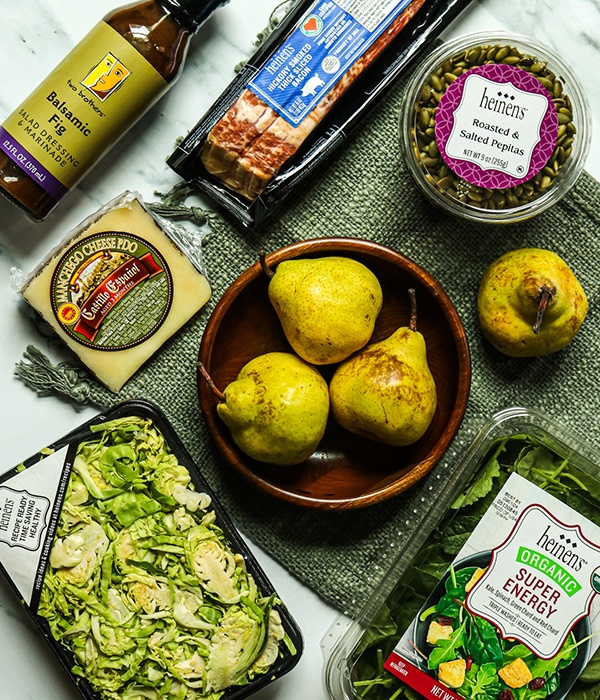 Ingredients for Shaved Brussel Sprouts and Pear Salad