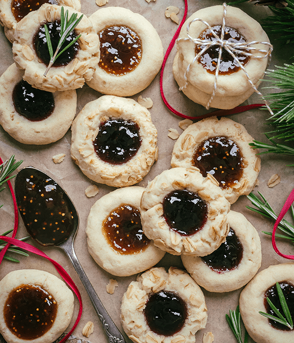 Fig and Sour Cherry Thumbprint Cookies with a Spoonful of Sour Cherry Preserves