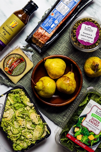 Ingredients for Shaved Brussel Sprouts and Pear Salad