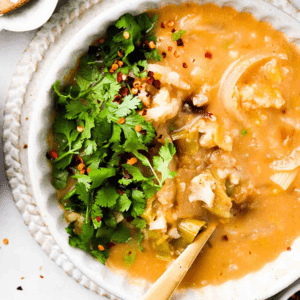 A Bowl of Roasted Cauliflower and Leek Soup