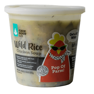 A Container of Chix Soup Co. Wild Rice Chicken Soup