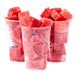 Three Plastic Cups Filled with Watermelon Chunks