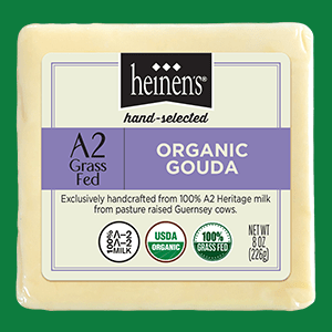 A Block of Heinen's A2 Grass Fed Organic Gouda Cheese