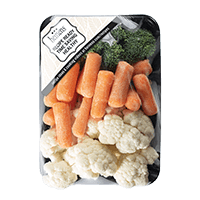 A Package of Raw Broccoli, Carrots, and Cauliflower