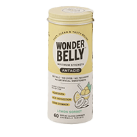 A Bottle of Wonderbelly Lemon Sorbet Antacid Supplements