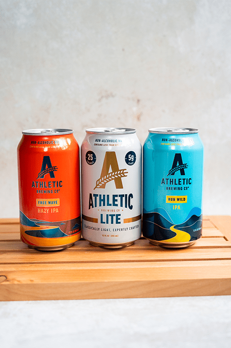 Three Athletic Brewing Company Non Alcoholic Beer Cans 