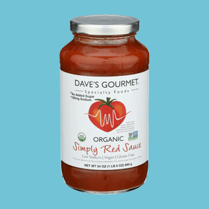 Jar of Dave's Gourmet Simply Red Sauce. 