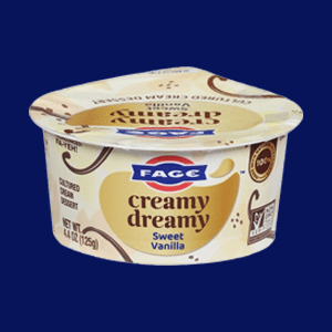 Cup of Fage Creamy Dreamy Sweet Vanilla Yogurt. 