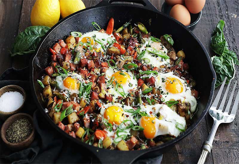 Spring Vegetable Hash with Ham and Eggs | Heinen's Grocery Store